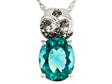 Teal fluorite rhodium over sterling silver pendant with chain 4.46ctw