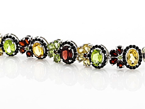 Mixed Multi-Gemstone Rhodium Over Silver Bracelet 20.76ctw