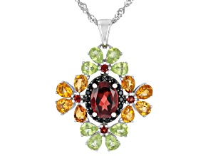 Multi-Gemstone Rhodium Over Sterling Silver Pendant with Chain 3.72ctw