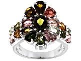 Multi-Tourmaline Rhodium Over Sterling Silver Ring 3.86ctw