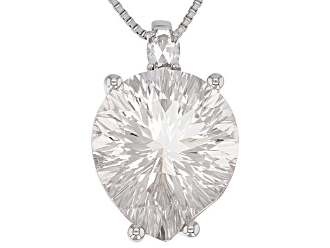 White Crstyal Quartz rhodium over silver pendant with chain 7.53ctw