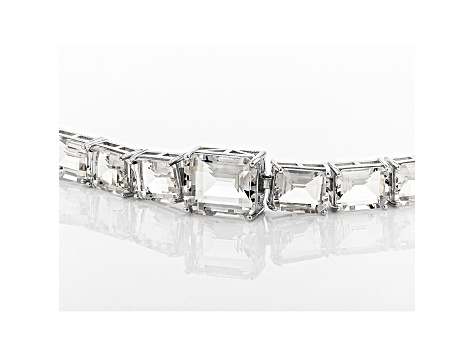 White Rock Crystal Quartz Rhodium Over Sterling Silver Bracelet