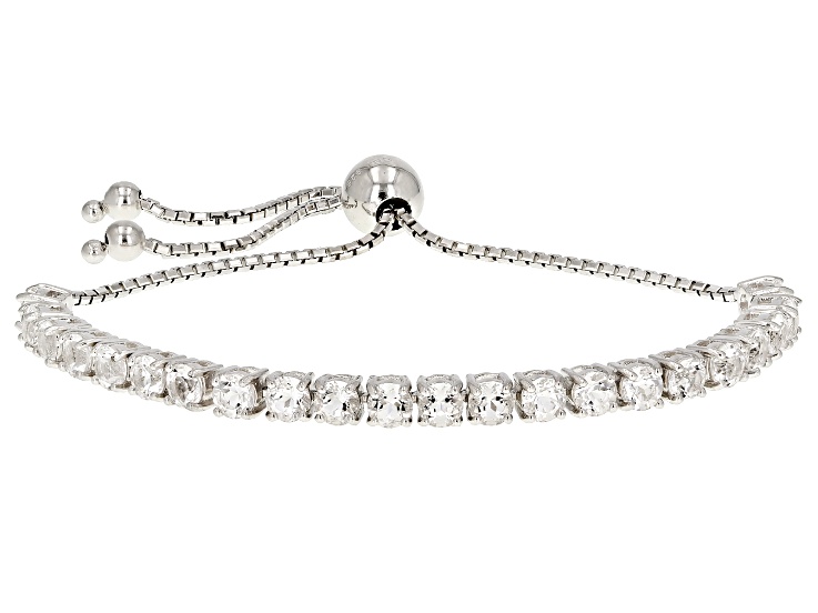 White Crystal Quartz Rhodium Over Sterling Silver Bolo Bracelet 4.05ctw