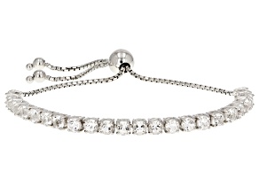 White Crystal Quartz Rhodium Over Sterling Silver Bolo Bracelet 4.05ctw