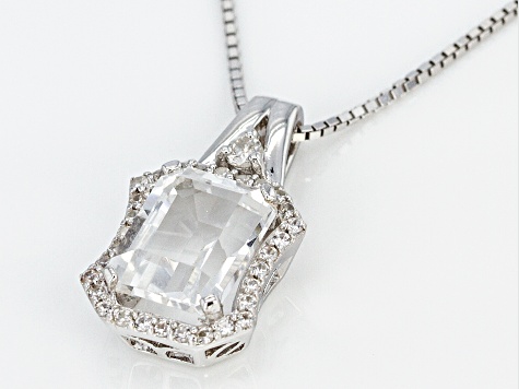 White Crystal Quartz Rhodium Over Sterling Silver Pendant with Chain 2.21ctw