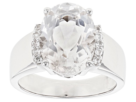 White Crystal Quartz Rhodium Over Sterling Silver Ring 5.27ctw