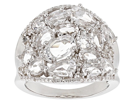 White Crystal Quartz Rhodium Over Sterling Silver Ring 3.21ctw