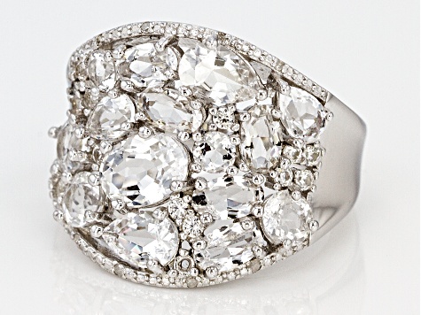 White Crystal Quartz Rhodium Over Sterling Silver Ring 3.21ctw
