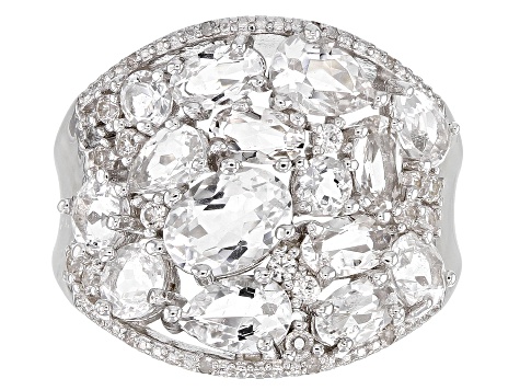 White Crystal Quartz Rhodium Over Sterling Silver Ring 3.21ctw