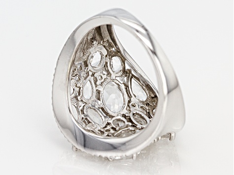 White Crystal Quartz Rhodium Over Sterling Silver Ring 3.21ctw