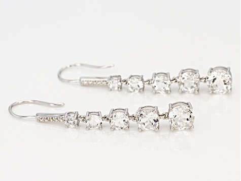 White Crystal Quartz Rhodium Over Sterling Silver Dangle Earrings 8.32ctw