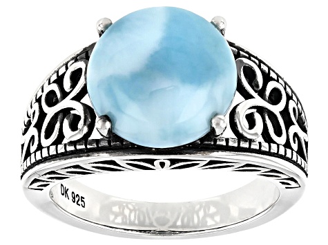 Blue  Larimar Rhodium Over Silver Solitaire Ring