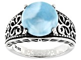 Blue  Larimar Rhodium Over Silver Solitaire Ring