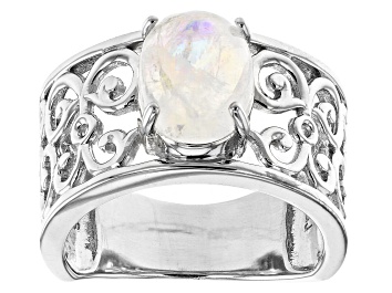 Picture of Oval rainbow moonstone rhodium over sterling silver solitaire ring 2.55ct