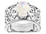 Oval rainbow moonstone rhodium over sterling silver solitaire ring 2.55ct