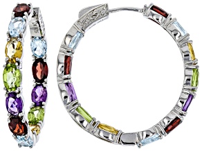 Multi-Color Gemstone Rhodium Over Silver Earrings 10.88ctw