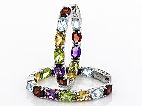 Multi-Color Gemstone Rhodium Over Silver Earrings 10.88ctw