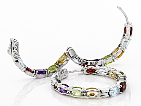 Multi-Color Gemstone Rhodium Over Silver Earrings 10.88ctw