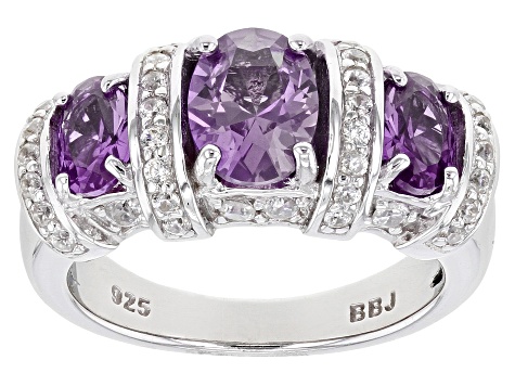 Lab Created Sapphire Rhodium Over Sterling Silver Ring. 2.39ctw