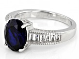 Blue Lab Created Sapphire Rhodium Over Silver Ring 3.32ctw