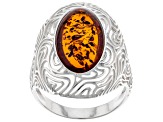 Orange Amber Sterling Silver Solitaire Ring
