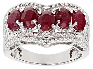 Picture of Red Ruby Rhodium Over Sterling Silver Chevron Ring 3.10ctw
