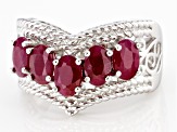Red Ruby Rhodium Over Sterling Silver Chevron Ring 3.10ctw