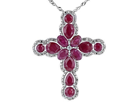Red Ruby Rhodium Over Silver Pendant With Chain 8.44ctw