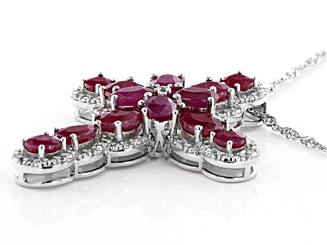 Red Ruby Rhodium Over Silver Pendant With Chain 8.44ctw