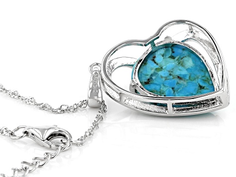 Blue Turquoise Rhodium Over Sterling Silver Heart Pendant With Chain