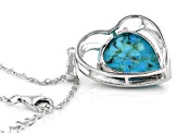 Blue Composite Turquoise Rhodium Over Sterling Silver Heart Pendant With Chain