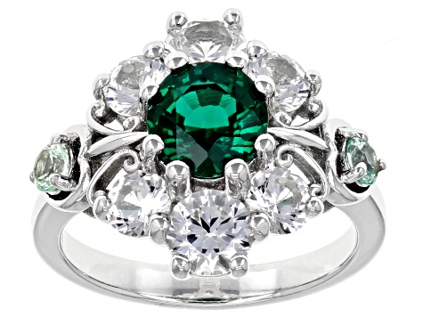 Lab Created Emerald Rhodium Over Silver Ring 3.96ctw