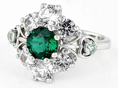 Lab Created Emerald Rhodium Over Silver Ring 3.96ctw