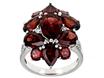 Picture of Vermelho Garnet™ Rhodium Over Sterling Silver Cluster Ring 7.72ctw