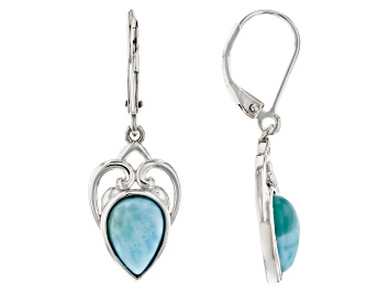 Picture of Blue Larimar Rhodium Over Sterling Silver Dangle Earrings