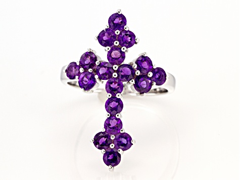 Purple Amethyst Rhodium Over Sterling Silver Cross Ring 1.53ctw