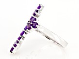 Purple Amethyst Rhodium Over Sterling Silver Cross Ring 1.53ctw