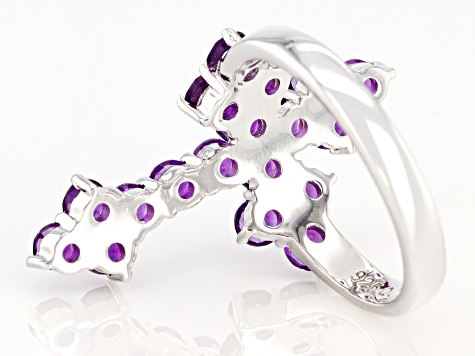 Purple Amethyst Rhodium Over Sterling Silver Cross Ring 1.53ctw