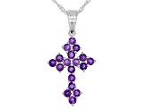 Purple Amethyst Rhodium Over Sterling Silver Cross Pendant With Chain 1.53ctw