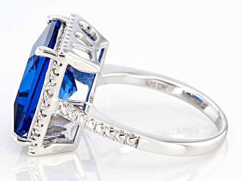 Blue Lab Created Spinel Rhodium Over Sterling Silver Ring 6.07ctw