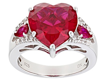 Picture of Red Lab Created Ruby Rhodium Over Silver Ring 7.30ctw
