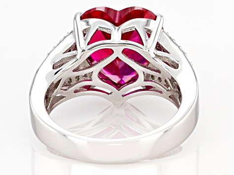 Red Lab Created Ruby Rhodium Over Silver Ring 7.30ctw - AFH064 