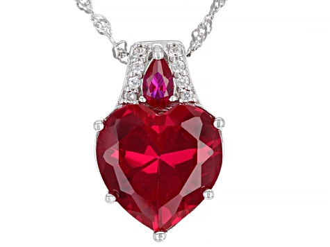 Red Lab Created Ruby Rhodium Over Silver Pendant With Chain 6.92ctw