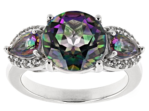 Multi-Color Quartz Rhodium Over Sterling Silver 3-Stone Ring 3.63ctw