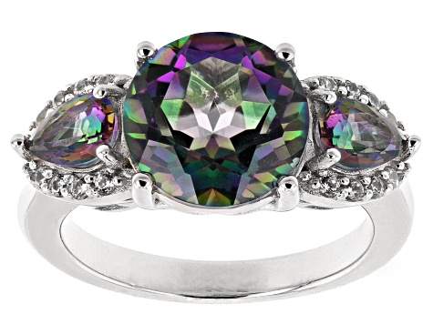 Multi-Color Quartz Rhodium Over Sterling Silver 3-Stone Ring 3.63ctw ...