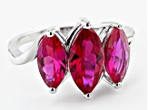 Red Lab Created Ruby Rhodium Over Sterling Silver 3-Stone Ring 3.79ctw