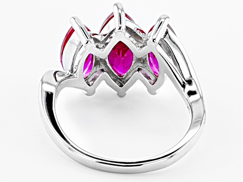 Red Lab Created Ruby Rhodium Over Sterling Silver 3-Stone Ring 3.79ctw