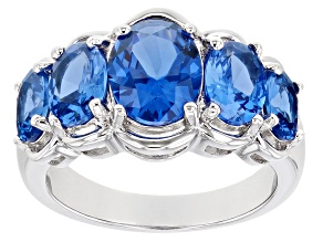 Blue Lab Created Spinel Rhodium Over Sterling Silver Ring 3.93ctw