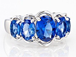 Blue Lab Created Spinel Rhodium Over Sterling Silver Ring 3.93ctw