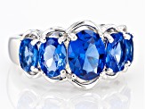 Blue Lab Created Spinel Rhodium Over Sterling Silver Ring 3.93ctw